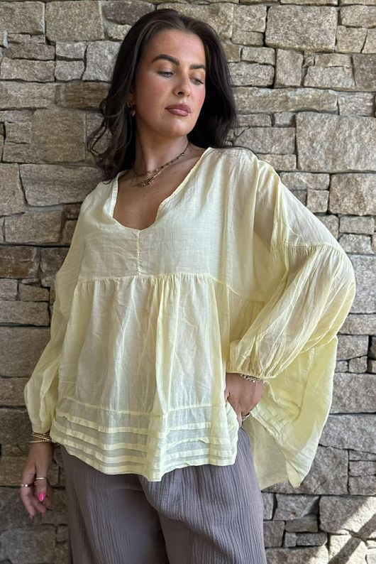  Sa Caleta Cotton Artist Smock Top Lemon